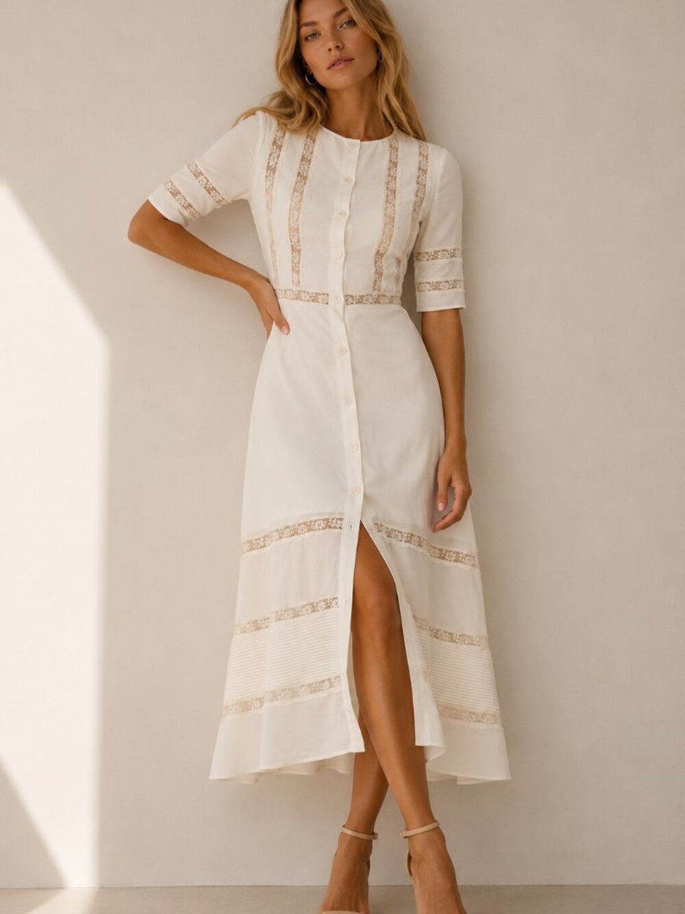 Reformation White Surrey Crepe Button Up Shirt Midi Dress Size 0 - 8553 - Picture 1 of 14